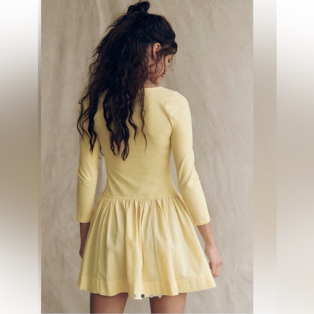 Free People Onda Drop Waist Long Sleeve Mini Dress-Yellow - Picture 2 of 13